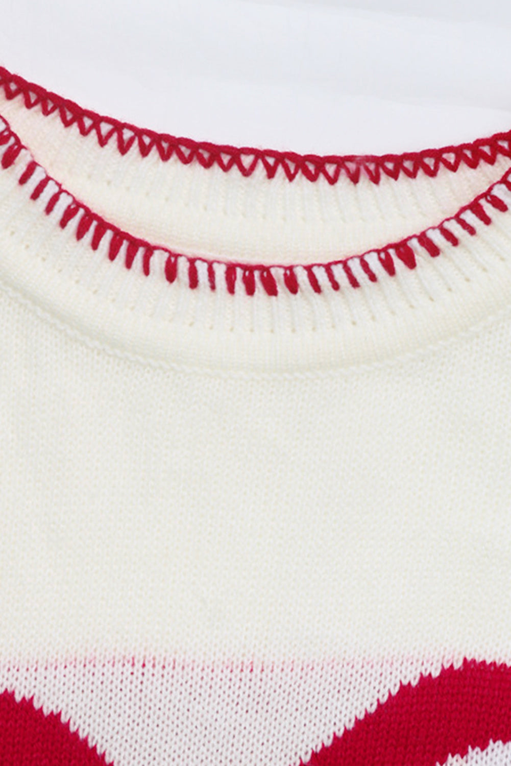 White Christmas Bow Contrast Trim Loose Knit Sweater