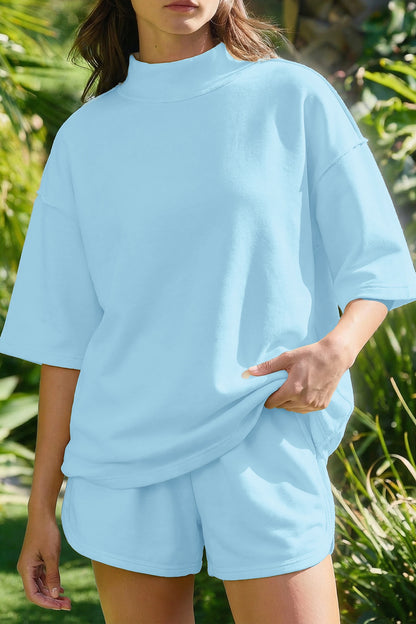 Oversized Two Piece Set Women Casual Tee Shorts Outfit