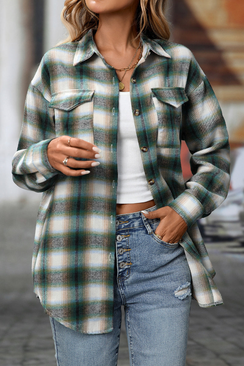 Plaid Long Sleeve Button Down Shirt with Chest Pockets