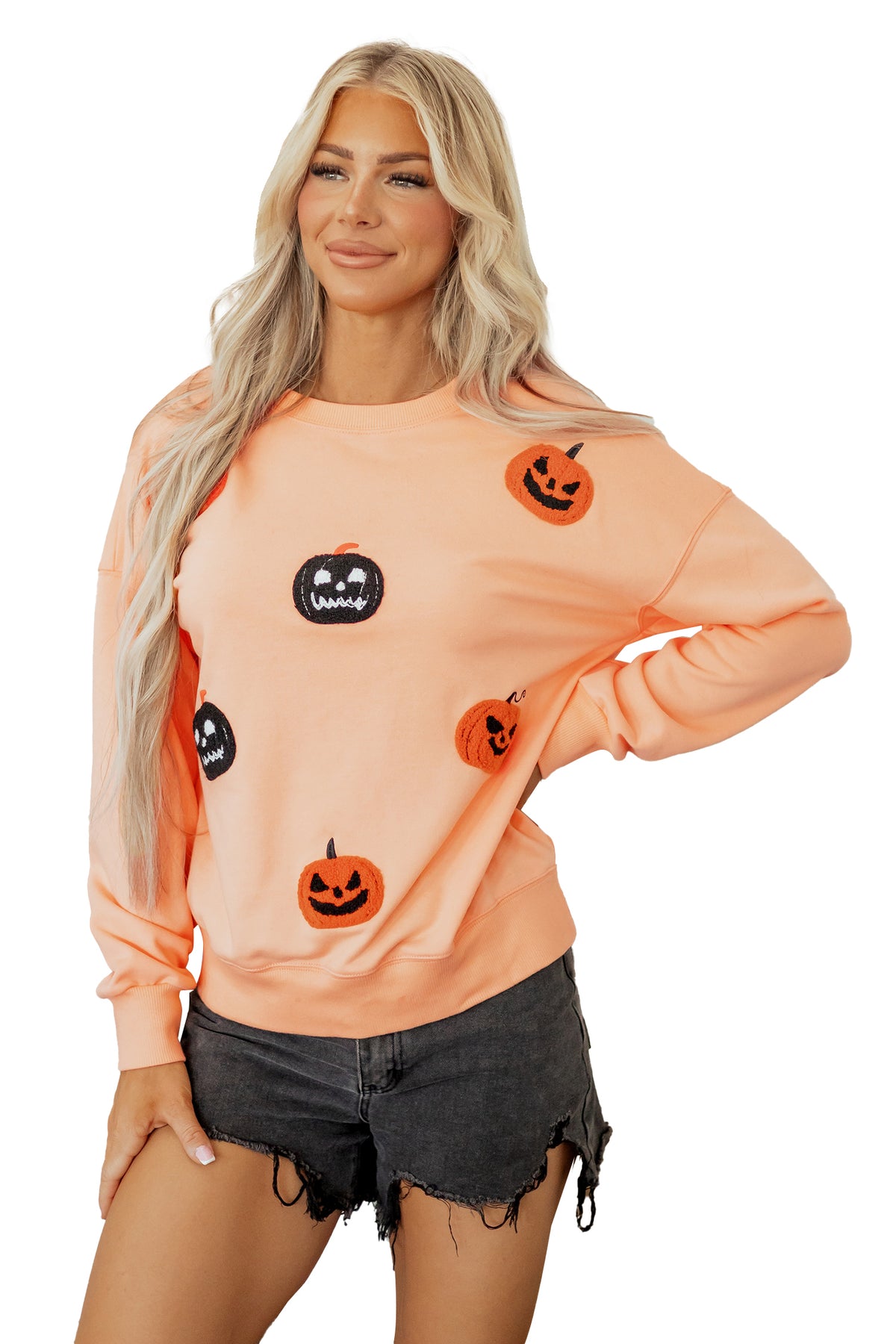 Pumpkin Sweatshirt Halloween Embroidered Oversized Fit