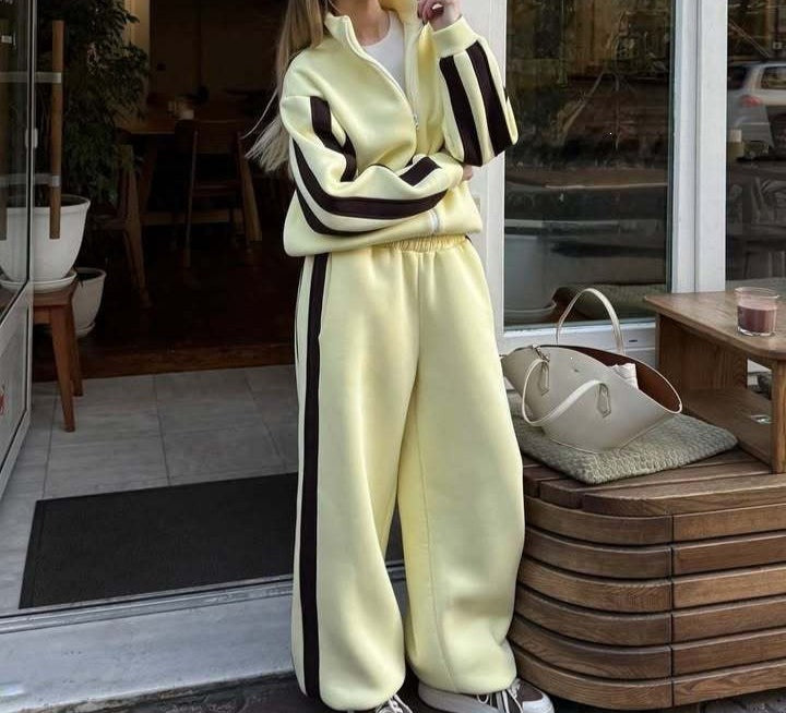 Women's Color Block Zip Up Jacket Sweatpants 2 Piece Set