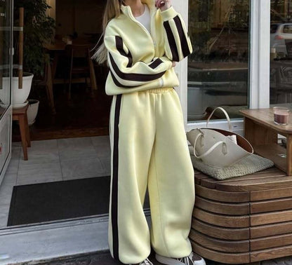 Women's Color Block Zip Up Jacket Sweatpants 2 Piece Set