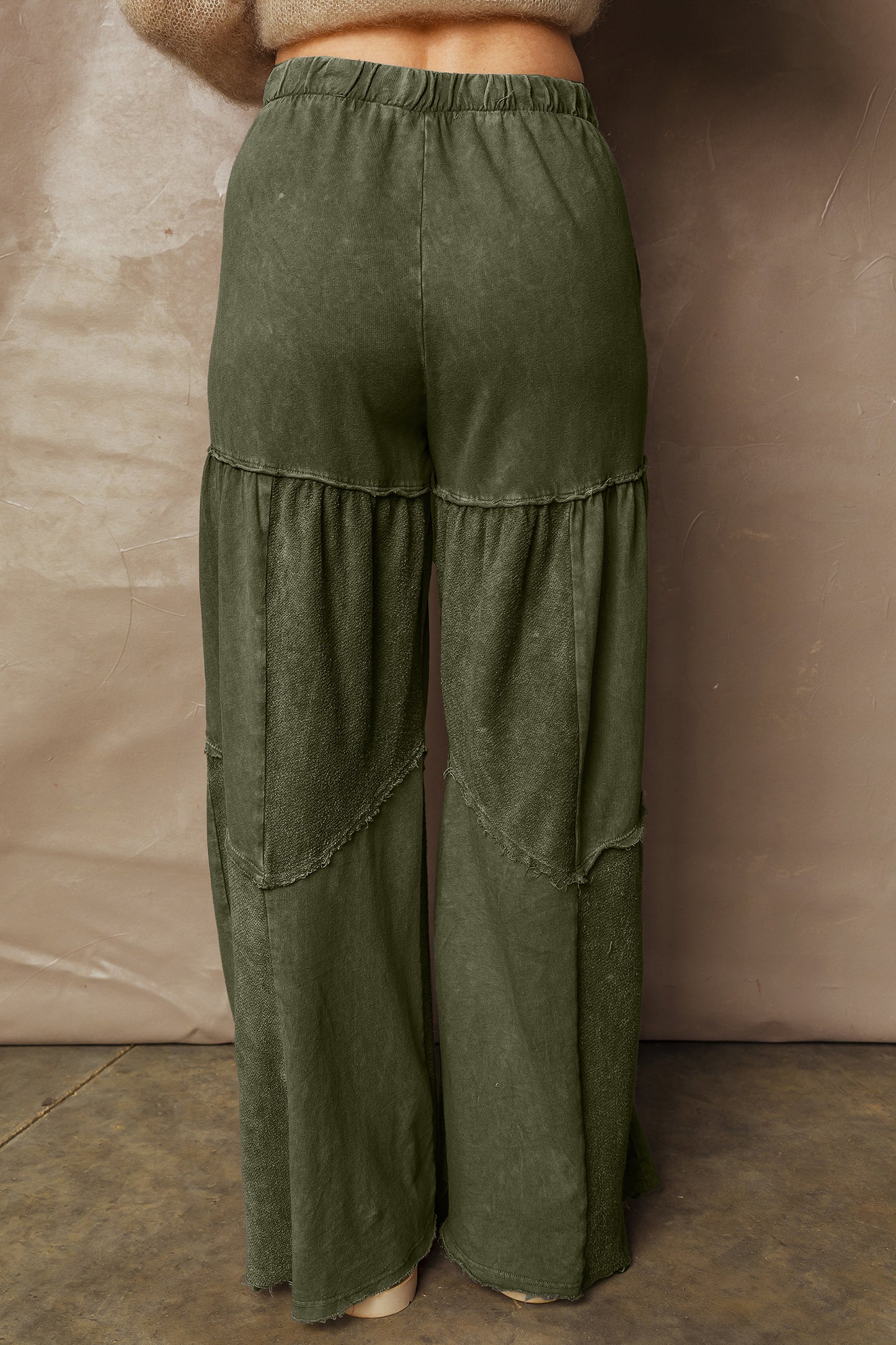 Women's Black Mineral Wash Wide Leg Patchwork Pants