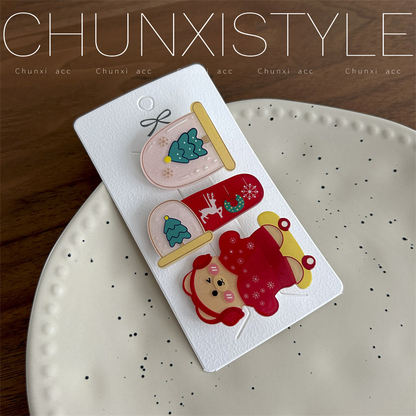 Cute Christmas Hair Clips Set Kids Holiday Barrettes 3pc