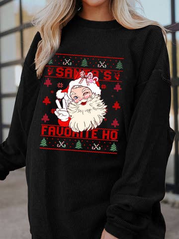 Santa Graphic Corded Christmas Pullover Sweatshirt