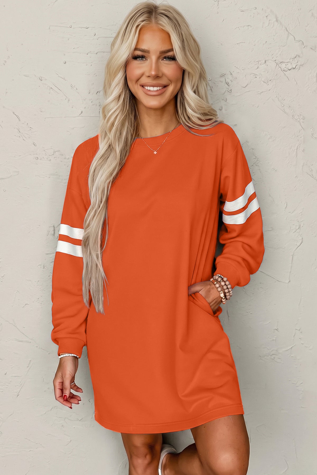 Customizable Varsity Stripe Sleeve Sweatshirt Dress Game Day
