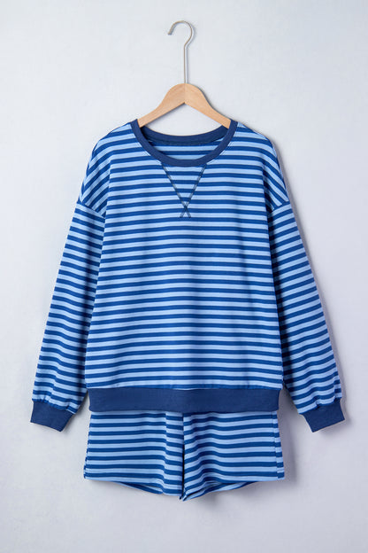 Striped Lounge Set Long Sleeve Top and Shorts Set