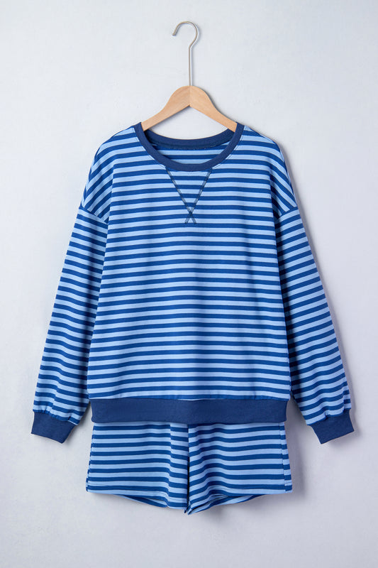 Striped Lounge Set Long Sleeve Top and Shorts Set