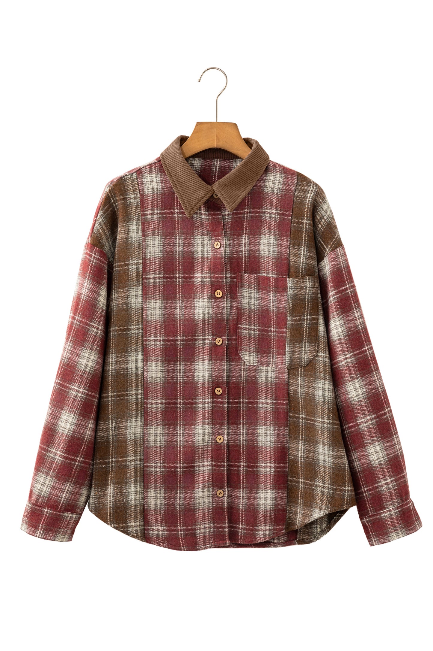 Color Block Plaid Button Down Oversized Flannel Shirt
