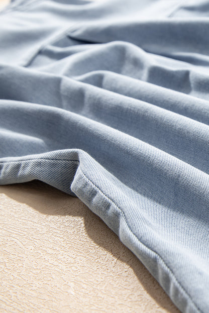 Light Wash Chambray Puff Sleeve Button Up Shirt