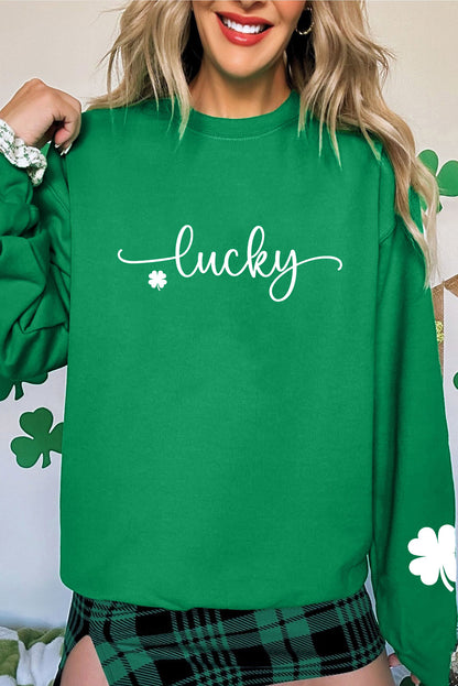 Green Lucky Clover Script St Patrick’s Drop Shoulder Sweatshirt