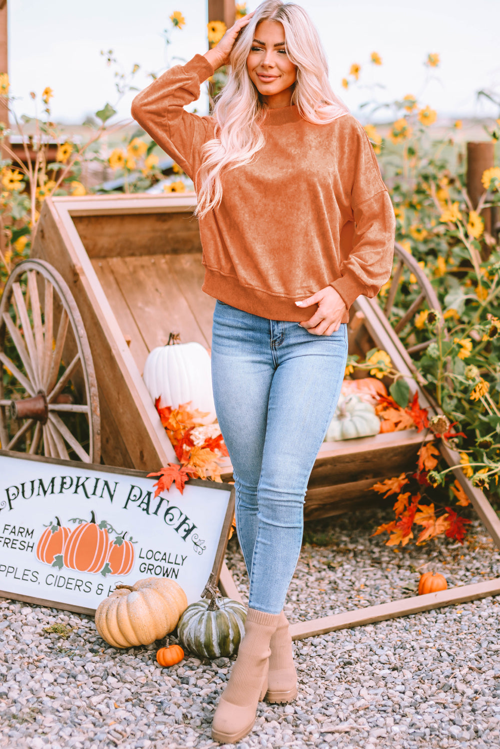Washed Green Drop Shoulder Crewneck Sweatshirt for Women