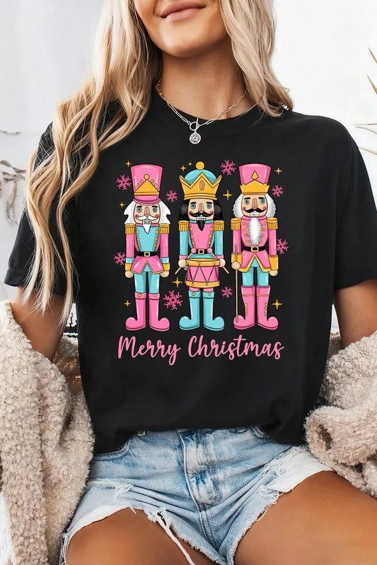 Black Merry Christmas Doll Printed T Shirt