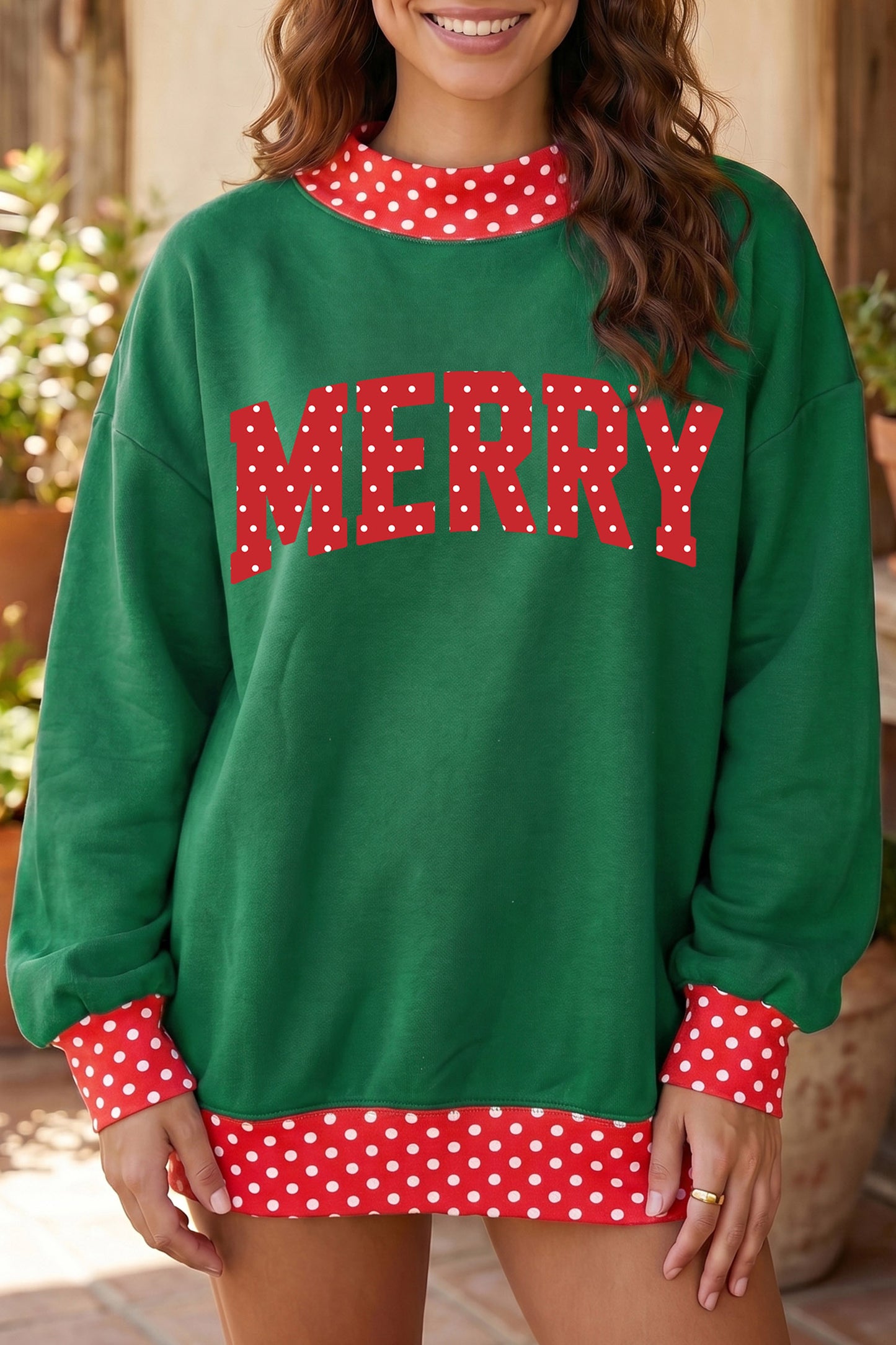 Merry Christmas Graphic Sweatshirt Polka Dot Tunic