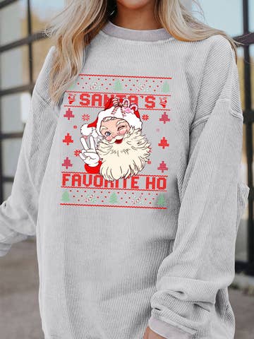 Santa Graphic Corded Christmas Pullover Sweatshirt