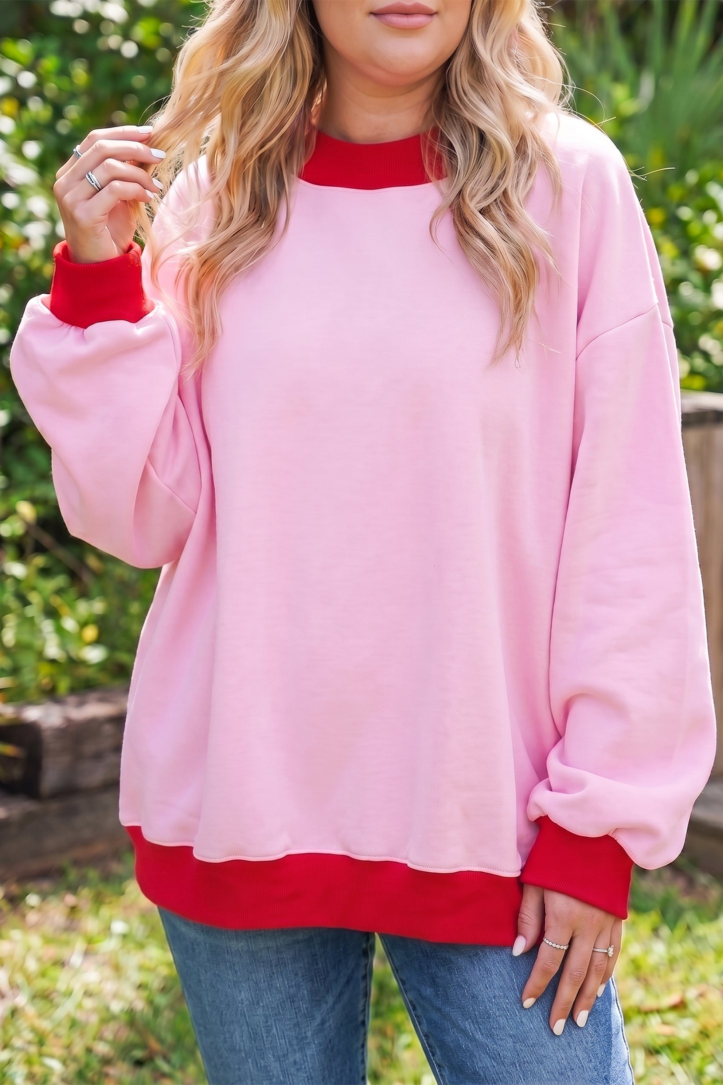Contrast Trim Relaxed Fit Plus Size Sweatshirt