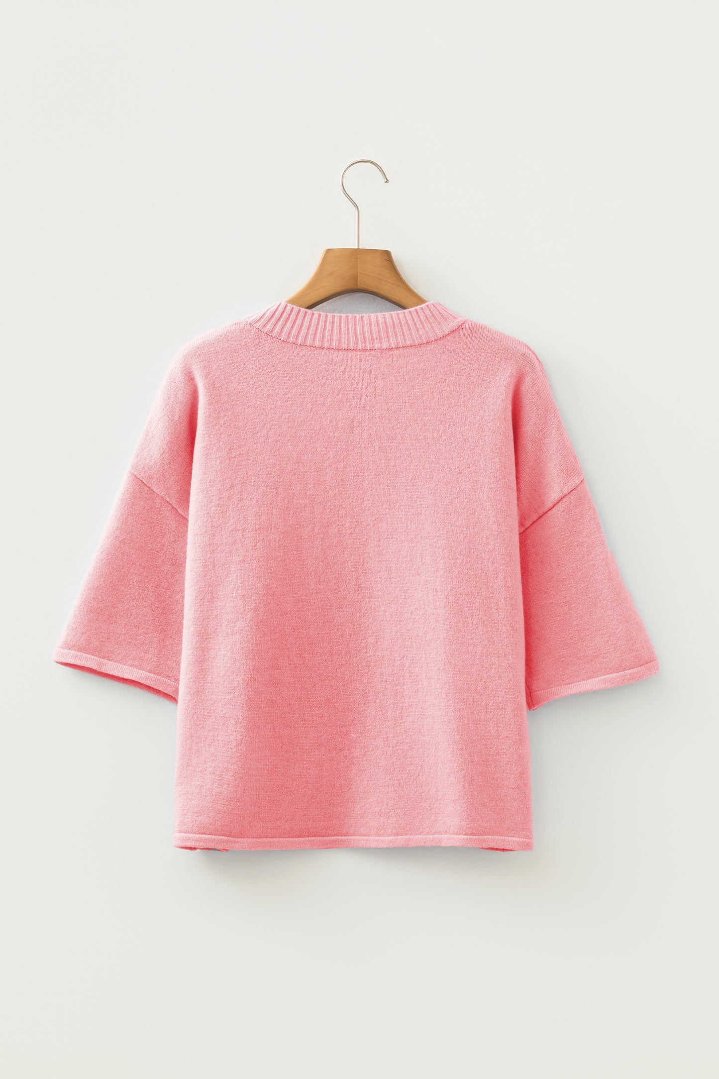 Soft Knit Boxy Cardigan 3/4 Sleeve Button Front
