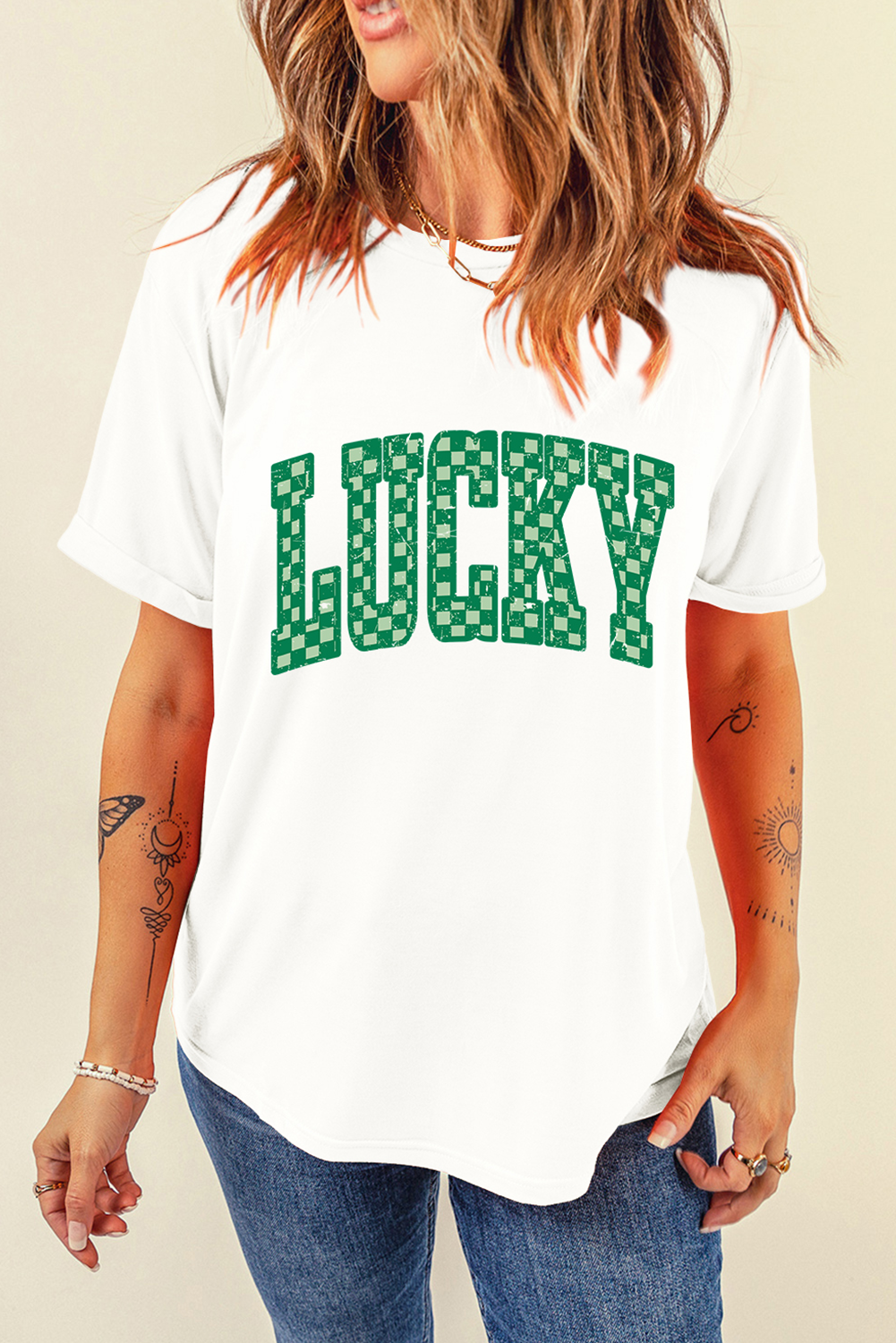 St. Patrick’s White Lucky Checkerboard Graphic Tee