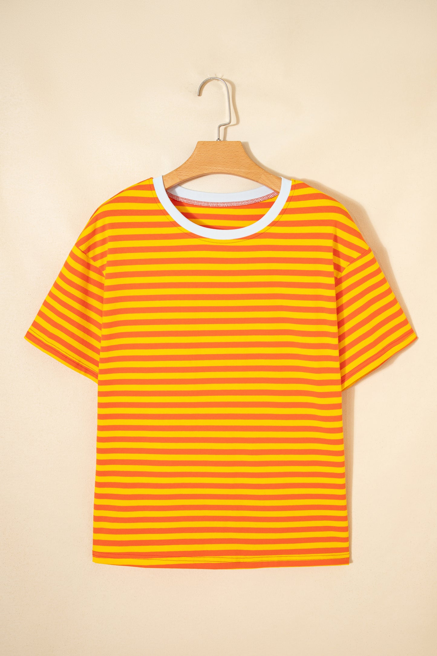 Sky Blue Striped Contrast Neck Drop Shoulder Loose Tee