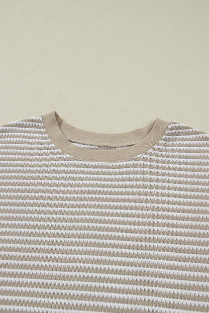 Plus Size Brown Stripe Knit Long Sleeve Ribbed Top