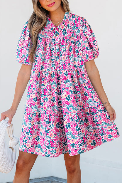 Easter Floral Collared Button Mini Dress