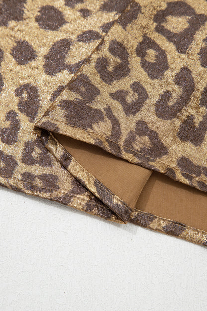 Metallic Leopard Print Puff Sleeve Blouse