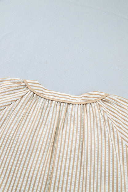 Stripe Floral Embroidered V Neck Blouse Women Long Sleeve