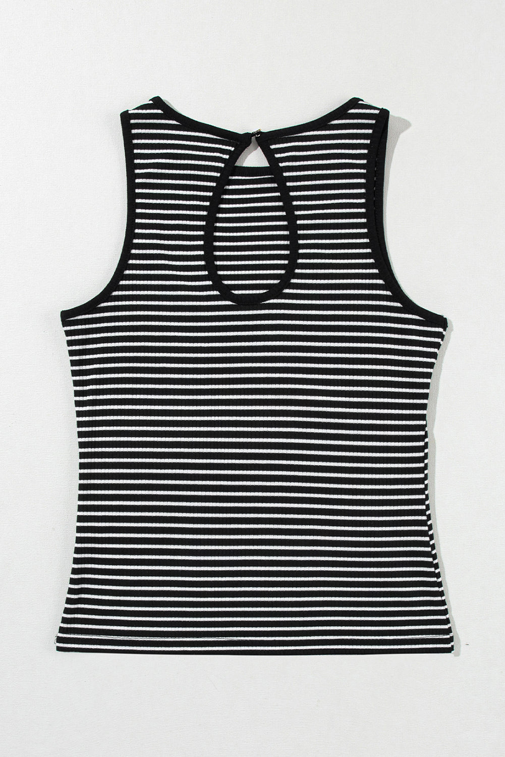 Black White Striped Ribbed Knit Sleeveless Tank Top