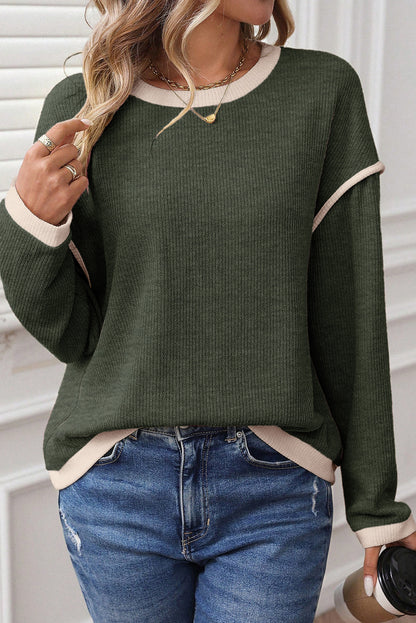 Women's Knit Top with Contrast Trim and Drop Shoulder