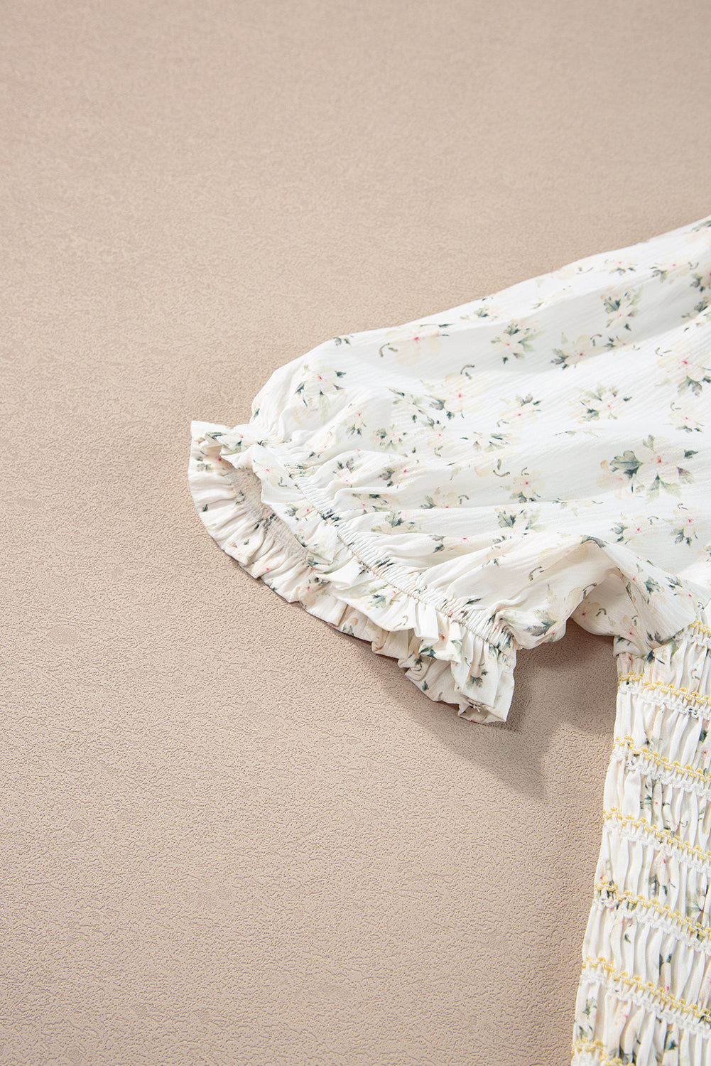 White Floral Shirred Smocked Tiered Maxi Dress
