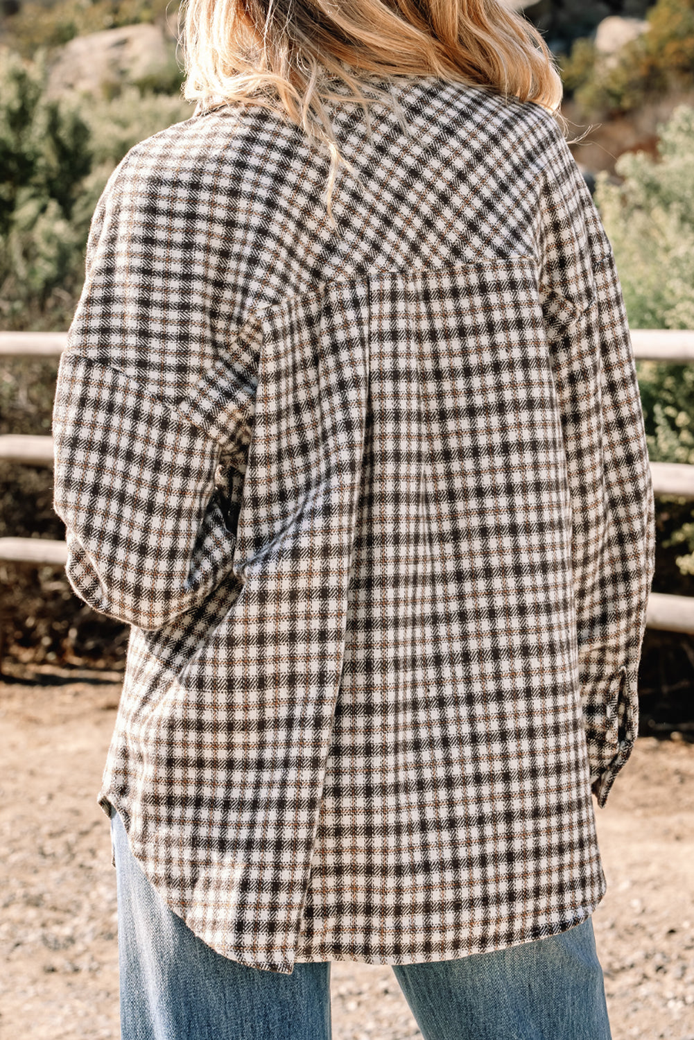 Plaid Shacket with Contrast Corduroy Flap Pockets