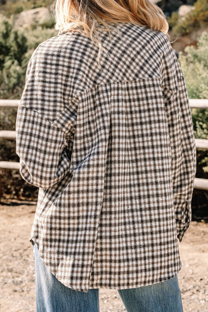 Plaid Shacket with Contrast Corduroy Flap Pockets