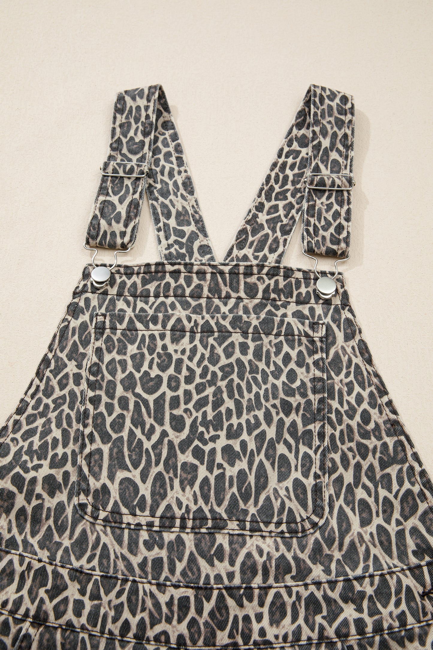 Brown Leopard Print Straight Leg Loose Denim Overall Jumpsuit
