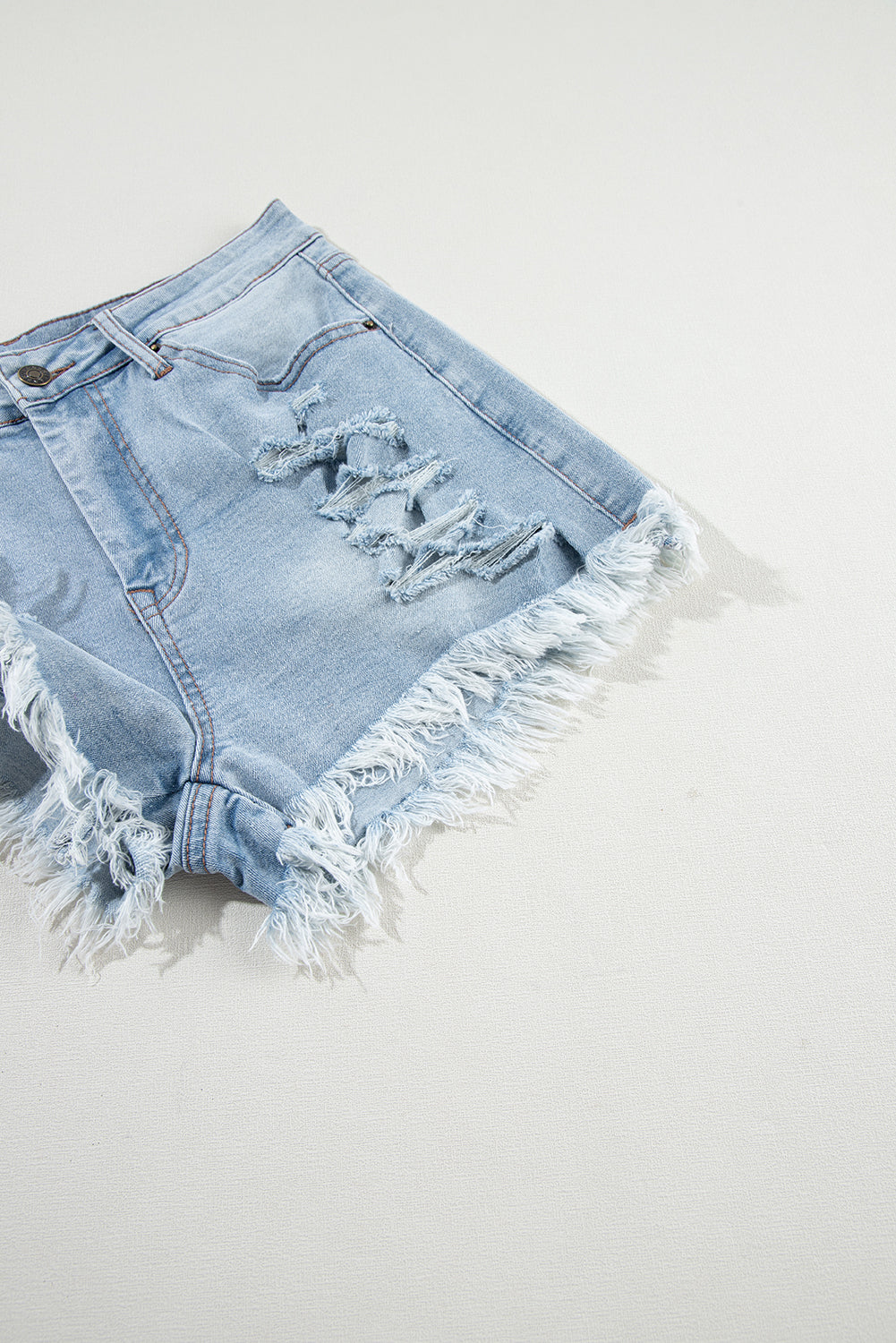 Light Wash High Waisted Distressed Denim Shorts