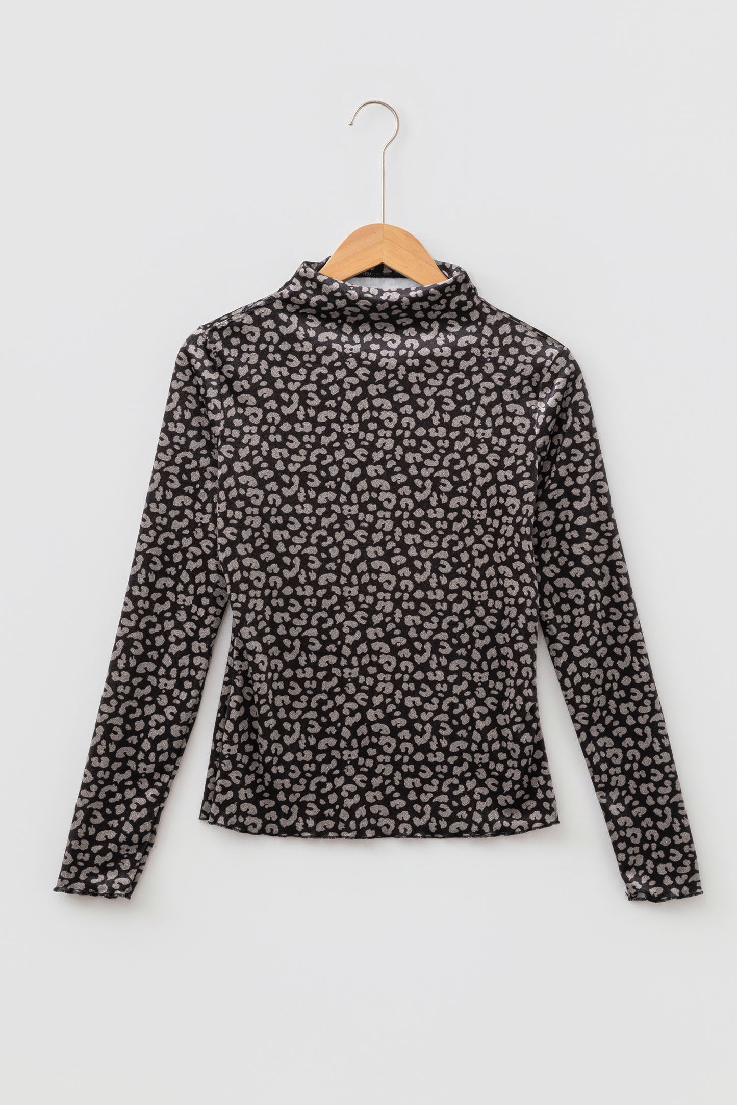 Western Leopard Print Mock Neck Long Sleeve Top Brown