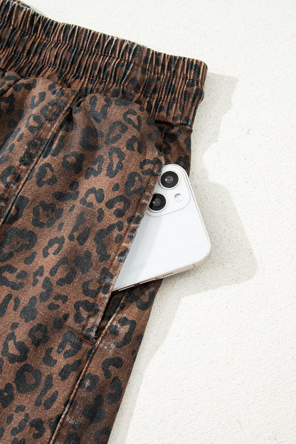 Leopard Print Drawstring Skort Casual High Waist Mini