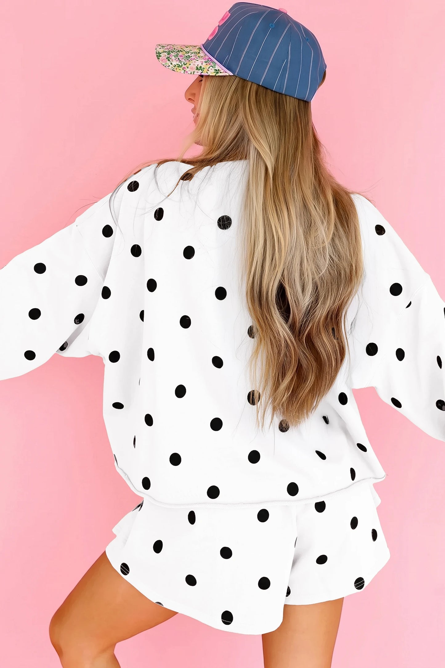 Brown Polka Dot Sweatshirt Skort Two Piece Set