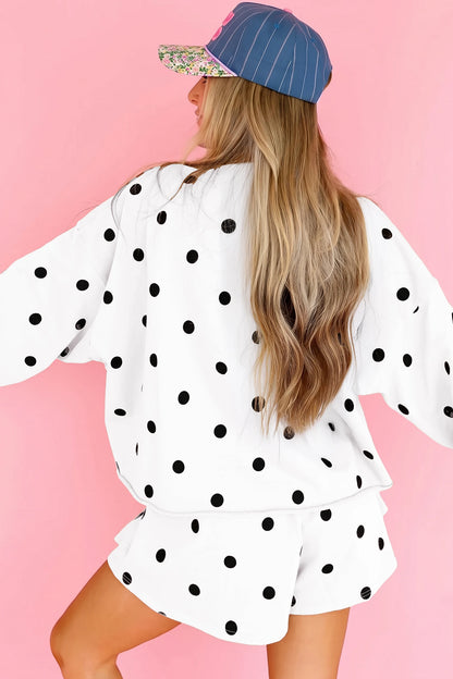 Brown Polka Dot Sweatshirt Skort Two Piece Set