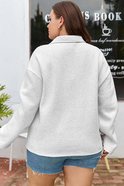 Plus Size Gray Half Zip Sweatshirt with Camo Leaf Patchwork