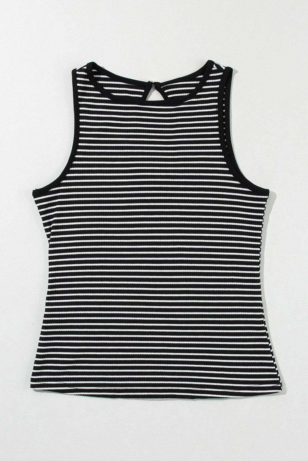 Black White Striped Ribbed Knit Sleeveless Tank Top