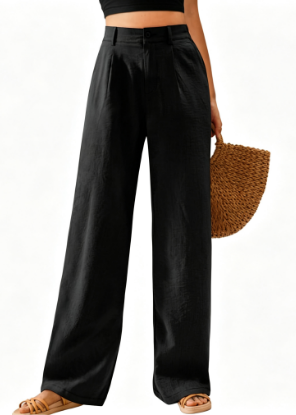 Womens High Waisted Wide Leg Cotton Casual Pants