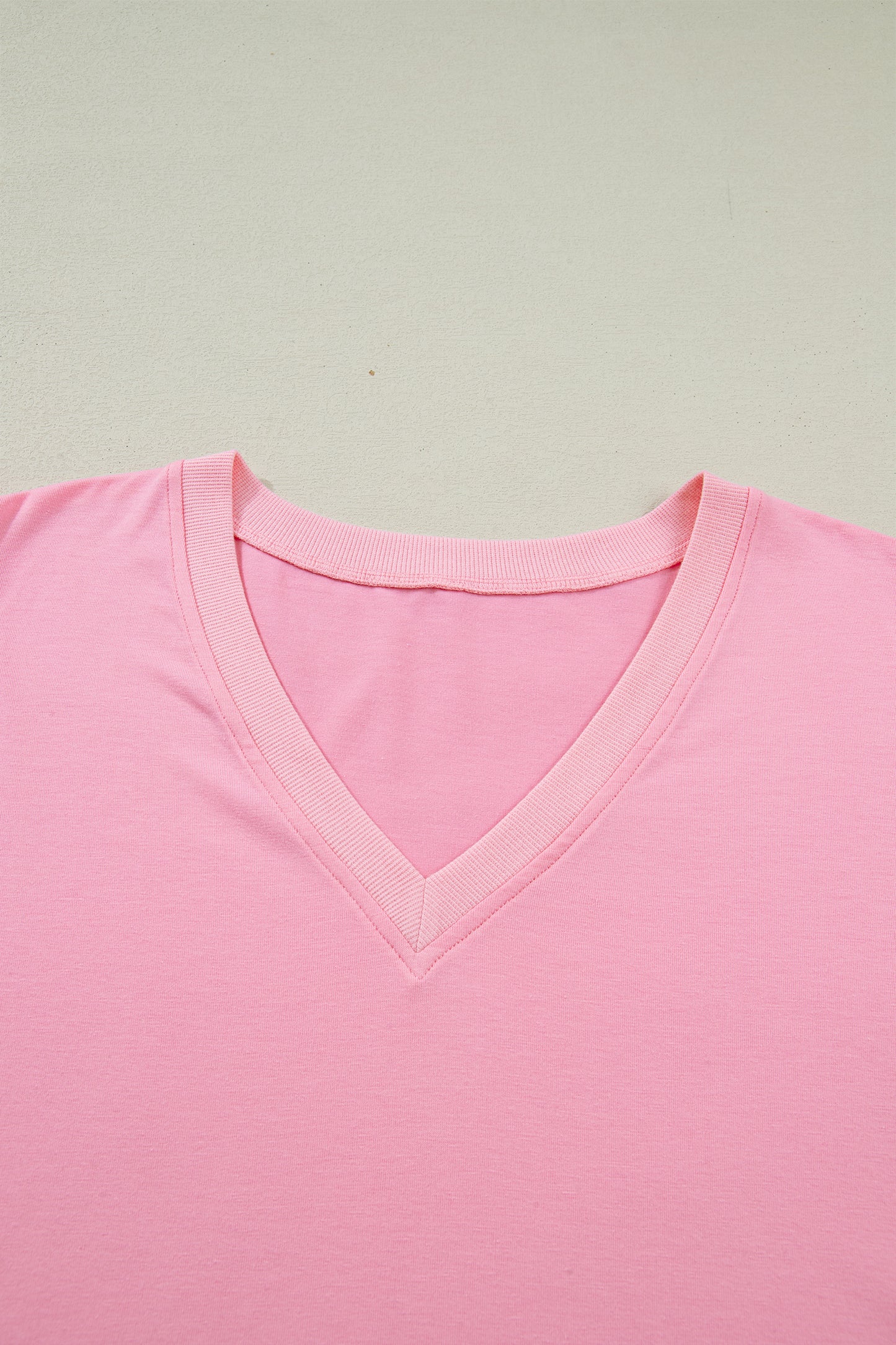 Pink V Neck Puff Sleeve Plus Size Blouse Top
