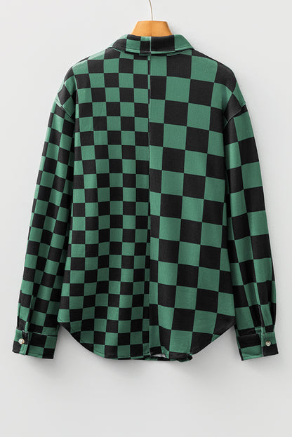 Checkerboard Print Flap Pocket Button Front Shacket
