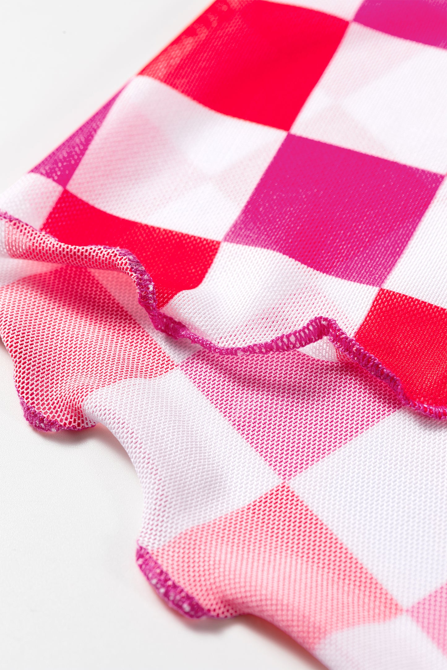 Rose Checkerboard Mesh Long Sleeve Fitted Top