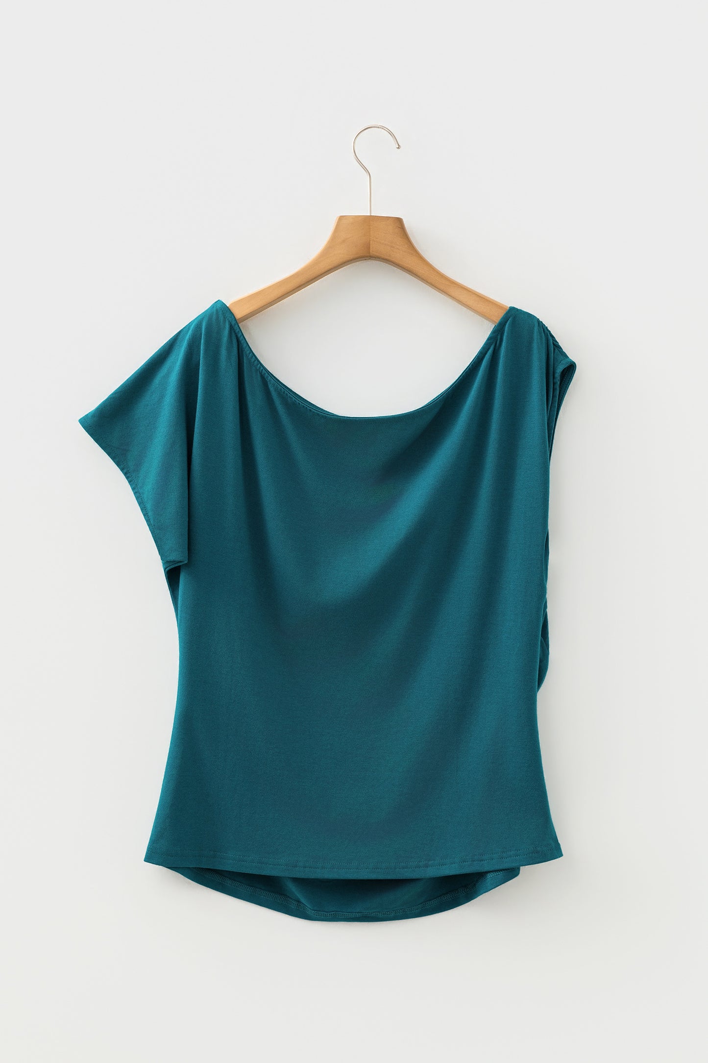 Pink Plus Size Asymmetric Neck Short Sleeve Blouse
