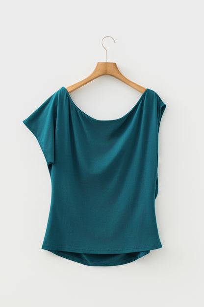 Pink Plus Size Asymmetric Neck Short Sleeve Blouse