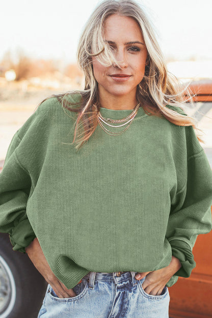 Black Ribbed Corduroy Oversized Pullover Sweatshirt