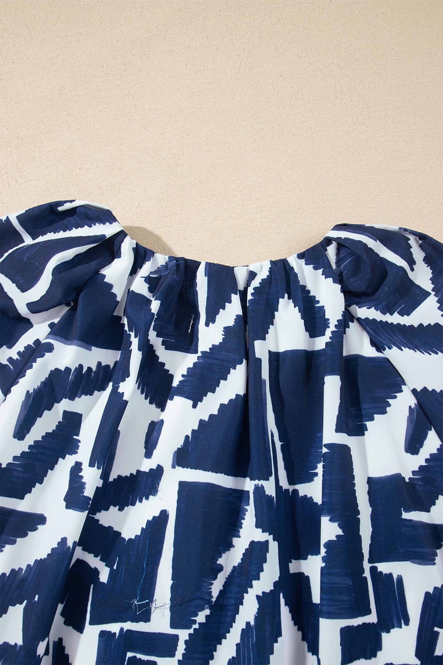 Blue Abstract Print Zip Front Tie Waist Mini Dress