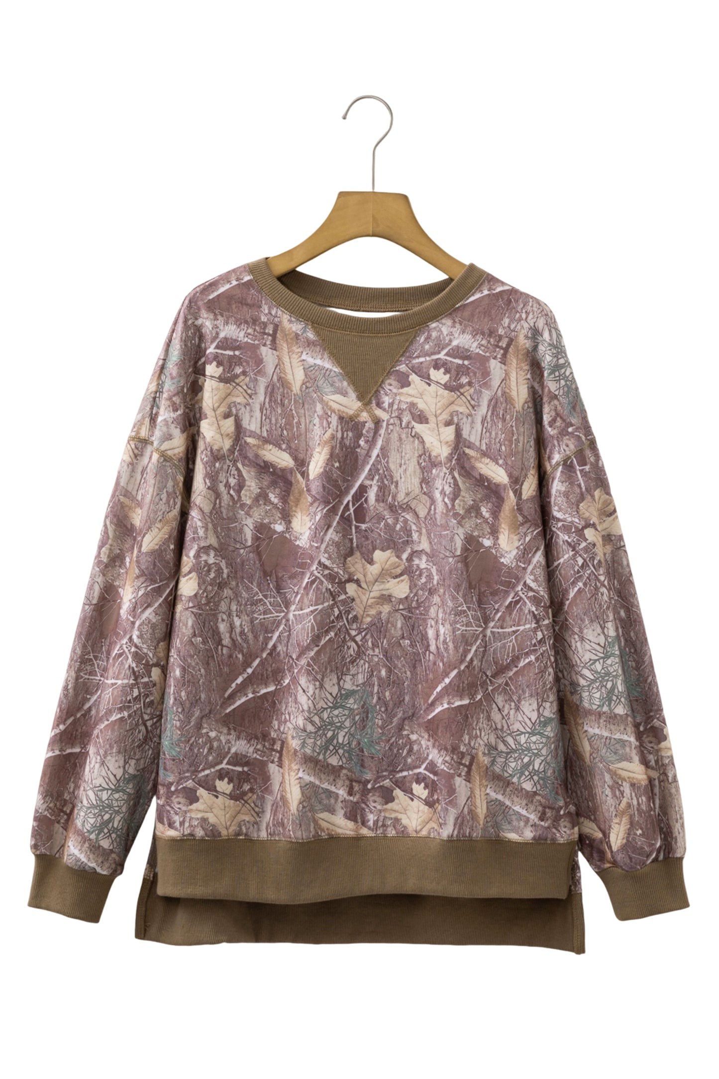 Camo Print Oversized Sweatshirt Colorblock Trim Pullover