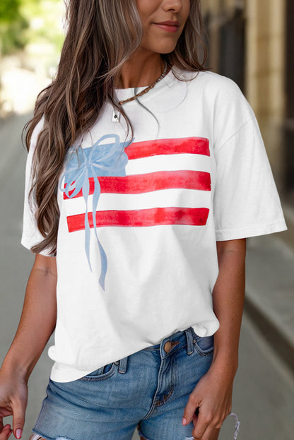 Blue Flag Bow Graphic Tee Flag Day Independence